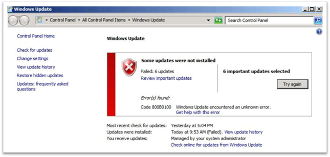 windows updates managed by system administrator